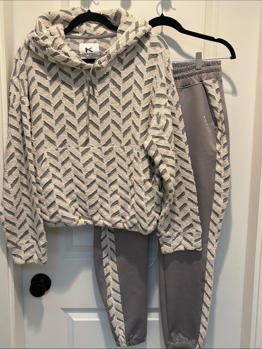 Koral Cream & Gray Chevron Hoodie and Jogger Set
